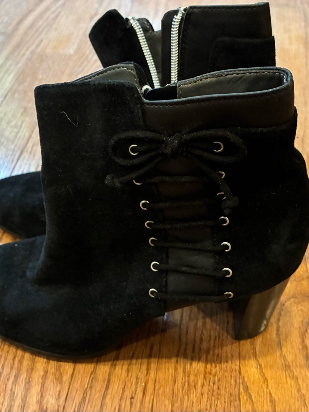 Black Lace-Up Suede Ankle Boots - Women’s Size 9